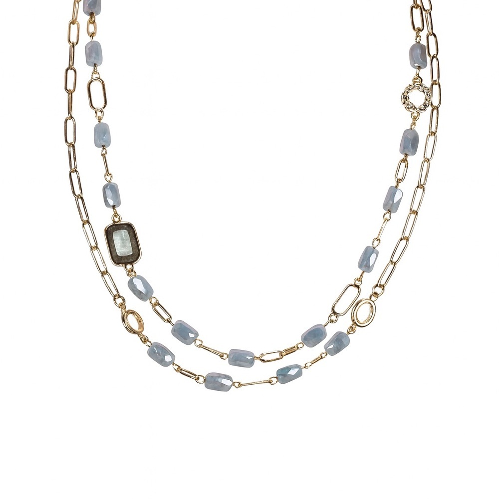 Zara Gold-Tone Layered Necklace with Pale Blue Beads
